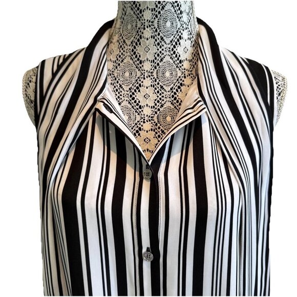 Michael Kors Tunic Striped Black And White Short Dress With Tie Woman’s 14 - Picture 2 of 16